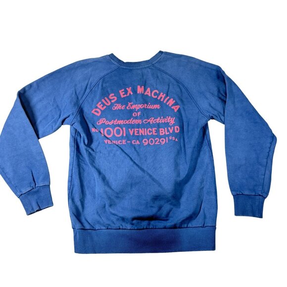 Deus Ex Machina Sunbleach Postmodern Crew Sweatshirt Blue Medium Cotton Graphics - Picture 1 of 5